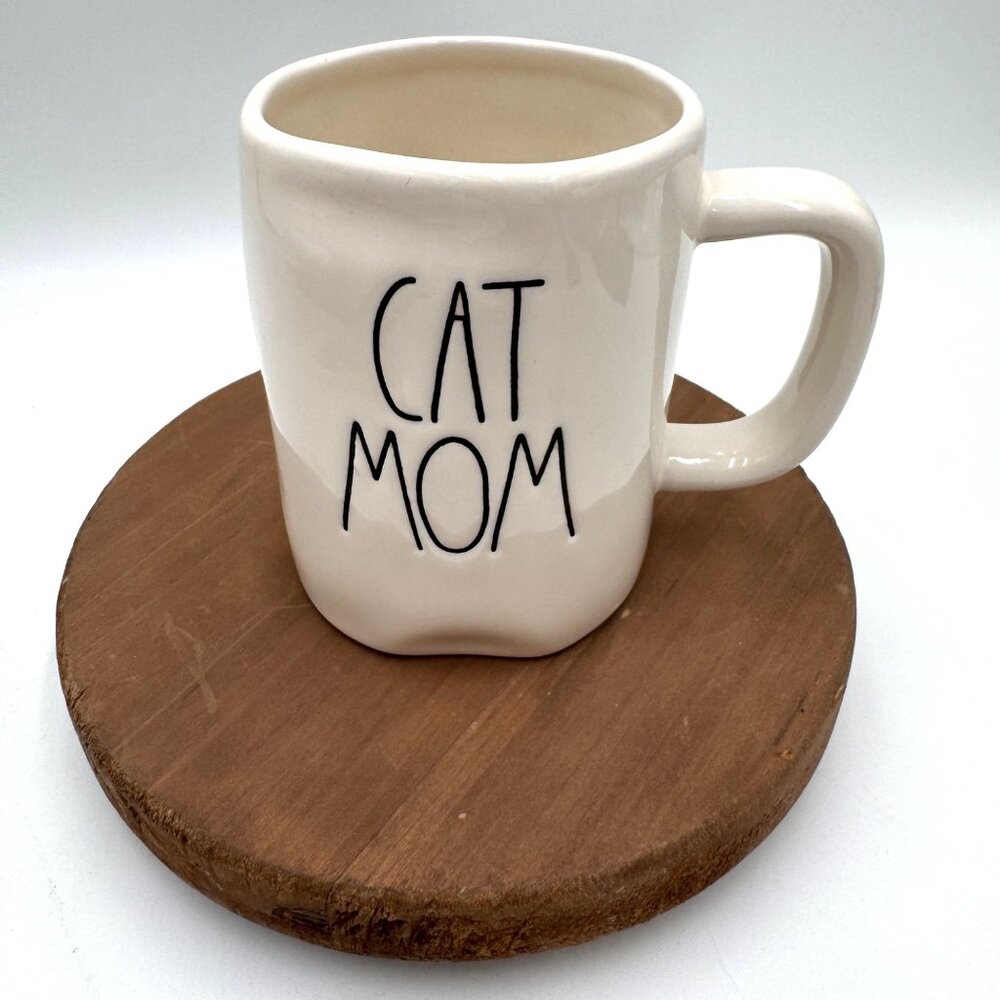Rae Dunn Cat Mom White Ceramic Coffee Mug With Modern Handwritten Text Design 12